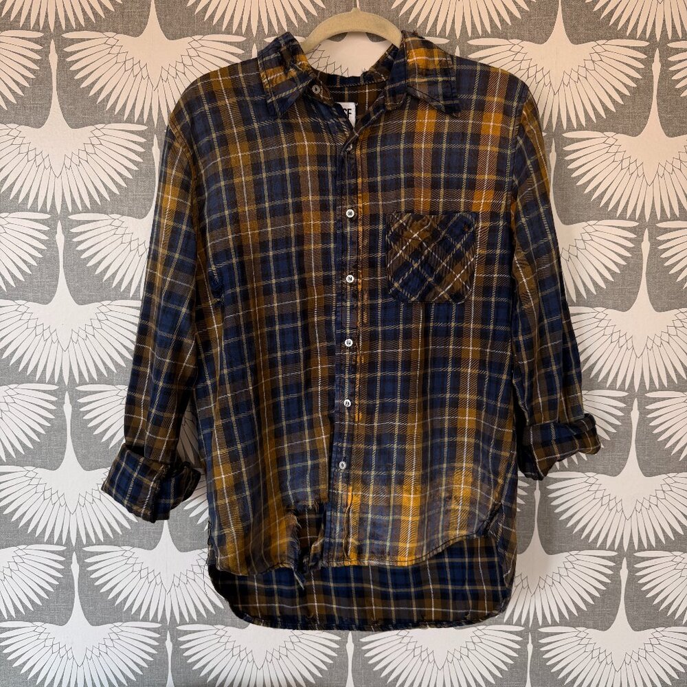 NSF Plaid Button-Down Shirt in Navy and Mustard